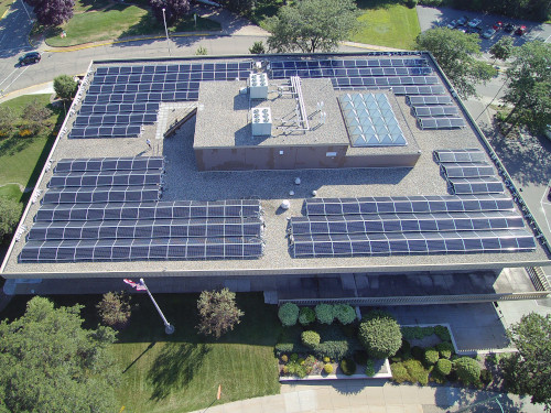 Aerial view of McMillan Library solar installation
